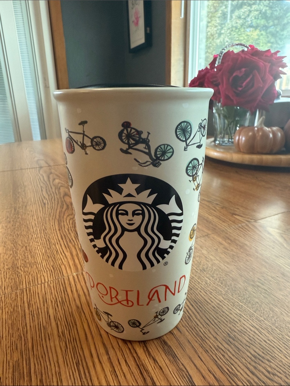 Starbucks 2016 Portland Bicycle Ceramic Travel Tumbler 12oz - Like New